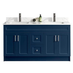 HDF VANITY 60" BLUE SINGLE SINK DOUBLE DOORS AND FOUR DRAWERS ,2 EACH SIDE