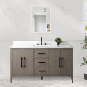 HDF VANITY 60" GREY SINGLE SINK DOUBLE DOORS AND FOUR DRAWERS ,2 EACH SIDE