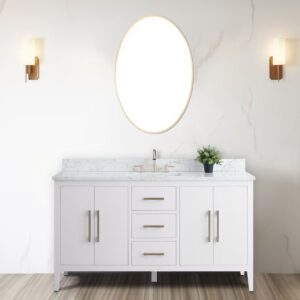 HDF VANITY 60" WHITE SINGLE SINK DOUBLE DOORS AND FOUR DRAWERS ,2 EACH SIDE