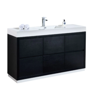 HDF VANITY 60" BLACK SINGLE SINK DOUBLE DOORS AND FOUR DRAWERS ,2 EACH SIDE