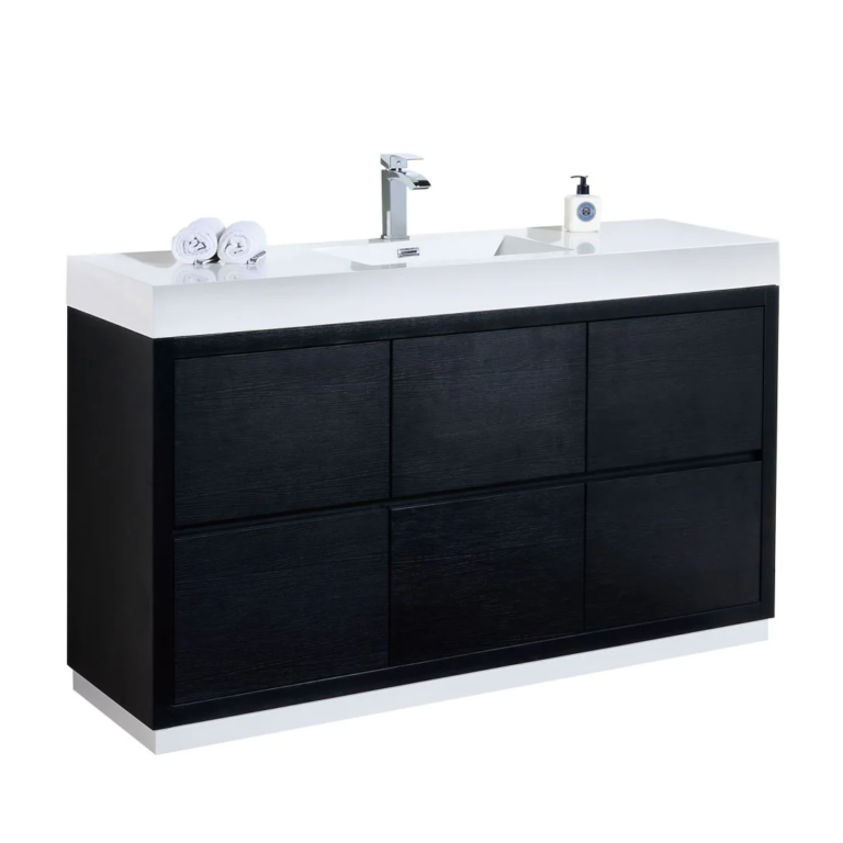 HDF VANITY 60″ BLACK SINGLE SINK DOUBLE DOORS AND FOUR DRAWERS ,2 EACH SIDE