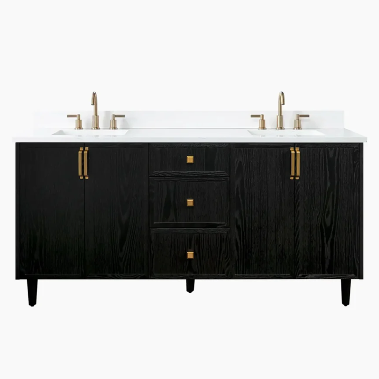 HDF VANITY 72″ BLACK DOUBLE SINK FOUR DOORS AND TWO DRAWERS