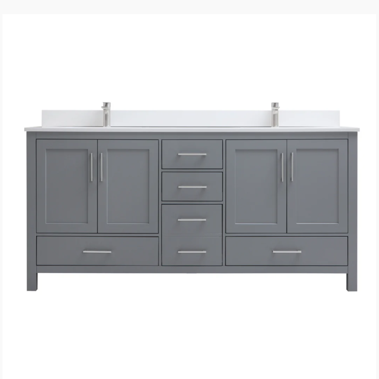 HDF VANITY 72″ GREY DOUBLE SINK FOUR DOORS AND TWO DRAWERS