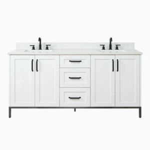 HDF VANITY 72" WHITE DOUBLE SINK FOUR DOORS AND TWO DRAWERS