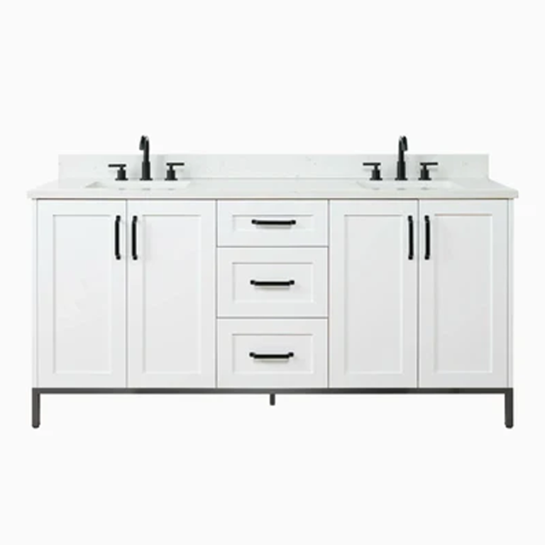 HDF VANITY 72″ WHITE DOUBLE SINK FOUR DOORS AND TWO DRAWERS