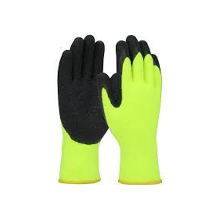 KNITTED ACRYLIC INSULATED GLOVES YELLOW WITH LATEX PALM