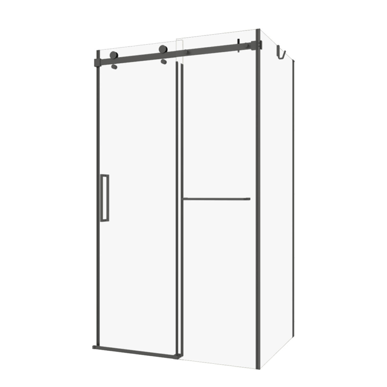 L SHAPE FRAMELESS SHOWER DOOR MATT BLACK 60″ X 72″ (60″ X 72″)